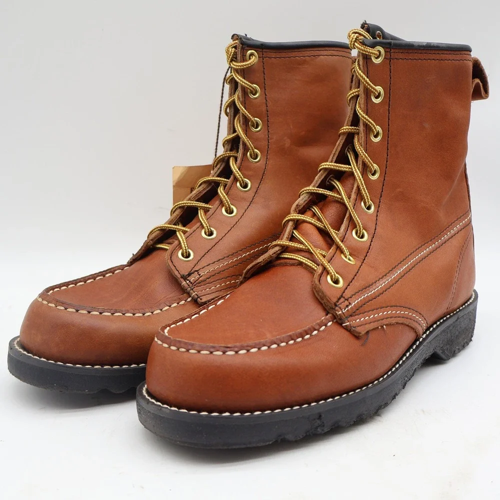 Tuff-Welt Work Boots Mens 7 Vintage Brown Full Grain Leather Moc Toe USA 332